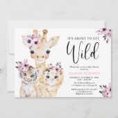 Invitation Chic safari rose noir baby shower fille (Devant)