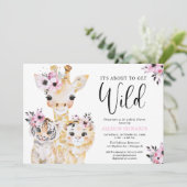 Invitation Chic safari rose noir baby shower fille (Debout devant)