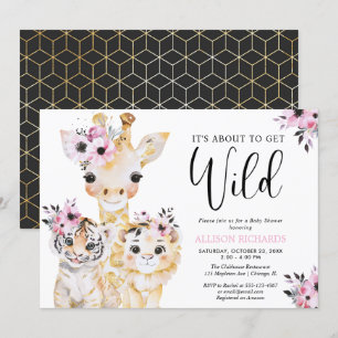 Invitation Chic safari rose noir baby shower fille