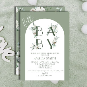 Invitation Chic Sage Botanique Arche de Bienvenue Bébé Douche