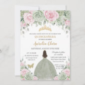 Invitation Chic Sage Green Baby rose Floral or Quinceañera (Devant)