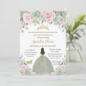 Invitation Chic Sage Green Baby rose Floral or Quinceañera (Debout devant)