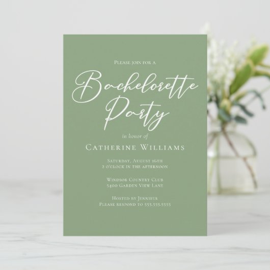 Invitation Chic Sage Green Bachelorette Party (Debout devant)