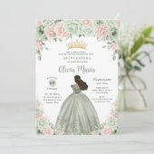 Invitation Chic Sage Green Blush Floral Princess Quinceañera (Debout devant)