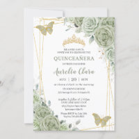 Chic Sage Green Papillons Floraux Quinceañera