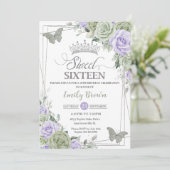 Invitation Chic Sage Green Purple Floral Papillons doux 16 (Debout devant)