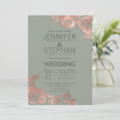 Invitation Chic Sage Green Rose Gold Floral Mariage (Debout devant)