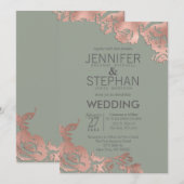 Invitation Chic Sage Green Rose Gold Floral Mariage (Devant / Derrière)
