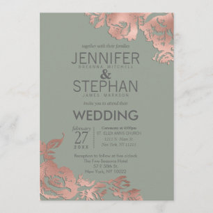 Invitation Chic Sage Green Rose Gold Floral Mariage