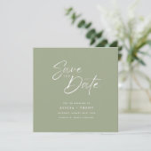 Invitation Chic Sage Green & White Calligraphy Save the Date (Debout devant)