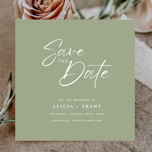 Invitation Chic Sage Green & White Calligraphy Save the Date