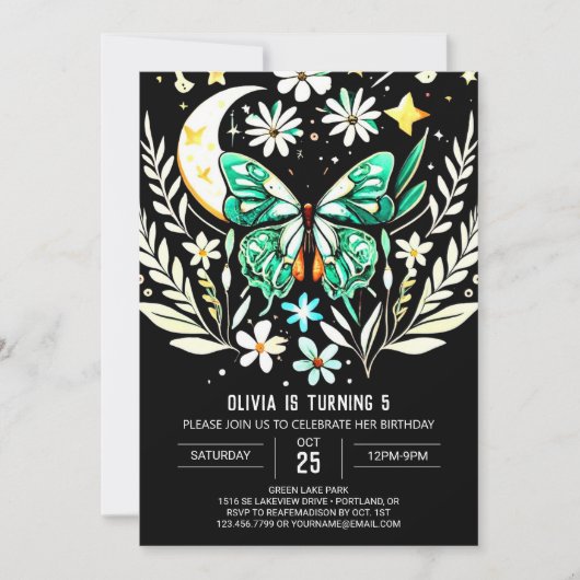 Invitation Chic Sage Papillon Vert Anniversaire (Devant)