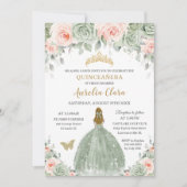 Invitation Chic Sage Vert Blush Floral Blonde Quinceañera (Devant)
