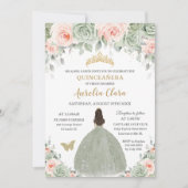Invitation Chic Sage Vert Blush Floral Or Quinceañera XV (Devant)