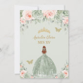 Invitation Chic Sage Vert Blush Floral Rouge Cheveux Quinceañ (Dos)