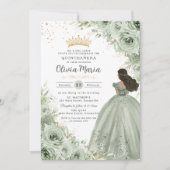 Invitation Chic Sage Vert Floral Brown Princesse Quinceañera (Devant)
