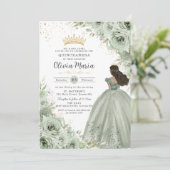 Invitation Chic Sage Vert Floral Brown Princesse Quinceañera (Debout devant)