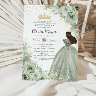 Invitation Chic Sage Vert Floral Brown Princesse Quinceañera