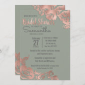 Invitation Chic Sage Vert Rose or Fête des mariées Florale  (Devant / Derrière)