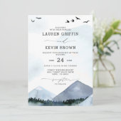 Invitation Chic Script Ardoise Blue Mountains Mariage de forê (Debout devant)