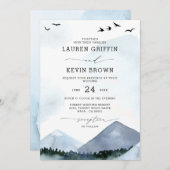 Invitation Chic Script Ardoise Blue Mountains Mariage de forê (Devant / Derrière)