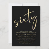 Invitation Chic Script Black Gold 60e fête d'anniversaire (Devant)