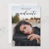 Invitation Chic Script Black Two Photo Graduation Party (Devant)