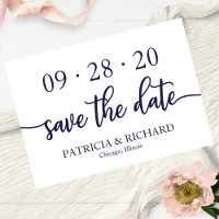 Chic Script Bleu Nuit Blanc Mariage Économisez La