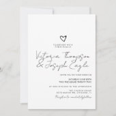 Invitation Chic Script Coeur incliné noir blanc Mariage (Devant)
