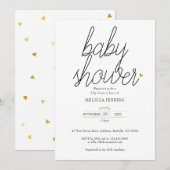 Invitation Chic Script Cœurs Dorés Baby Shower / Sprinkles (Devant / Derrière)