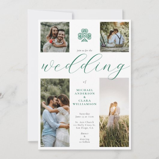 Invitation Chic Script Emerald Irish Cross 4 Mariage photo (Devant)