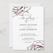 Invitation Chic Script Floral Outline Bourgogne Rose Mariage (Devant)