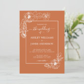 Invitation Chic Script Floral Outline Burning Orange Mariage (Debout devant)
