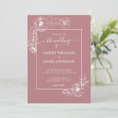 Invitation Chic Script Floral Outline Dusty Rose Mariage (Debout devant)