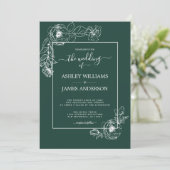 Invitation Chic Script Floral Outline Mariage vert foncé (Debout devant)