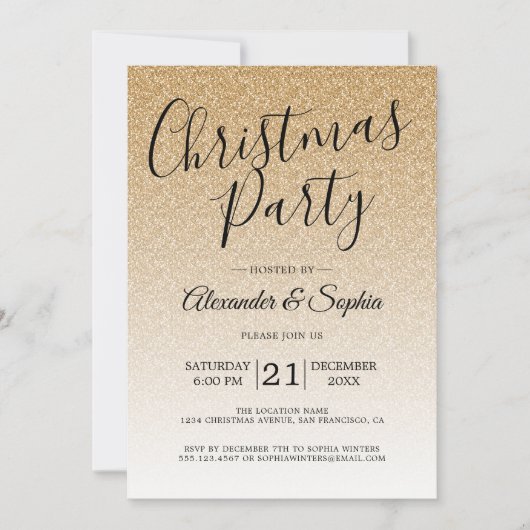 Invitation Chic Script Gold Parties scintillant Ombre Noël Pa (Devant)