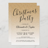 Invitation Chic Script Gold Parties scintillant Ombre Noël Pa (Devant / Derrière)