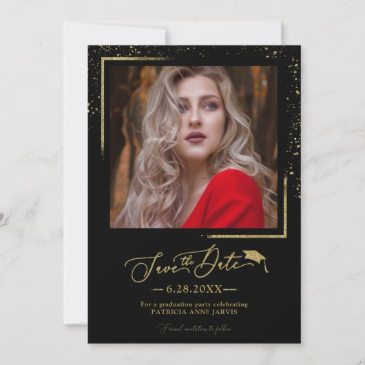 Invitation Chic Script Grad Party Enregistrer La Date Gold Pa (Devant)
