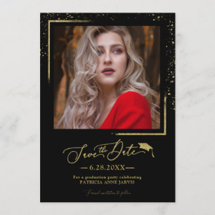 Invitation Chic Script Grad Party Enregistrer La Date Gold Pa