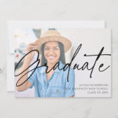 Invitation Chic Script H Photo Graduation Party Blanc (Devant)