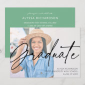 Invitation Chic Script H Photo Graduation Party Green (Devant / Derrière)