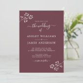 Invitation Chic Script Ivoire Foliage Bourgogne Mariage (Debout devant)
