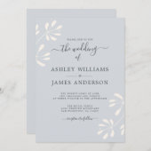 Invitation Chic Script ivoire Foliage Pastel Mariage bleu (Devant / Derrière)