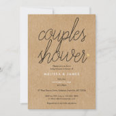 Invitation Chic Script Kraft Gold Hearts Couples Baby shower (Devant)