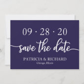 Invitation Chic Script Marine Blue Wedding Enregistrer La Dat (Devant)