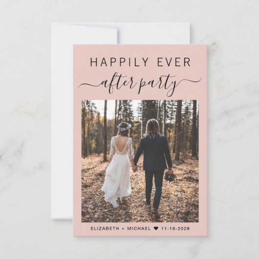 Invitation Chic Script Photo Blush Rose Mariage Réception (Devant)