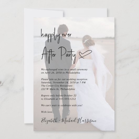Invitation Chic Script Photo Blush Rose Mariage Réception (Devant)