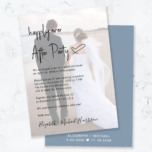 Invitation Chic Script Photo Dusty Blue Wedding Réception