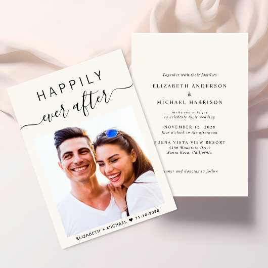 Invitation Chic Script Photo Mariage