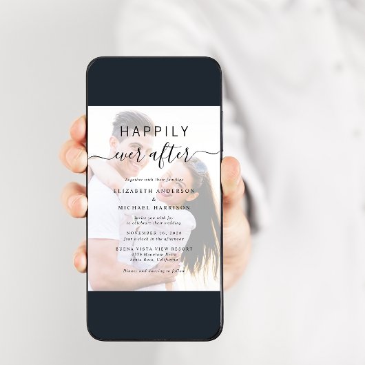 Invitation Chic Script Photo Mariage